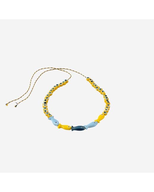 Sorbet Island Metallic Fabric And Glass Bead Necklace