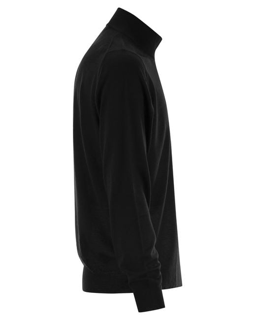 Fedeli Black Favonio Superfine Wool Half Zip Sweater for men