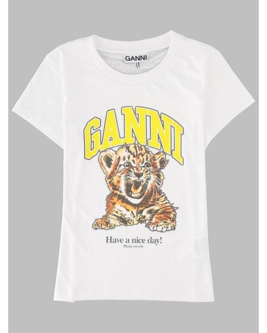 Ganni White Graphic Cotton T-Shirt