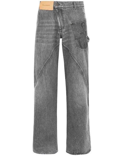J.W. Anderson Gray High-Rise Straight Leg Jeans With Twisted Seams