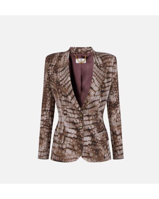 Elisabetta Franchi Brown Alligator Print Jacket