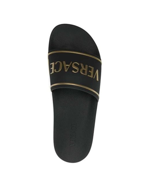 Versace White Slide Sandals With Embossed Logo
