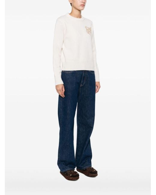 Maison Kitsuné White Fox Head Wool Crewneck Jumper