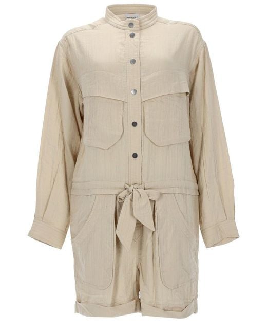 Isabel Marant Natural Solid Mandarin Collar Jumpsuit