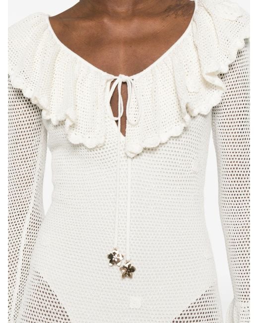 Self-Portrait White Floral Crochet Midi Dress