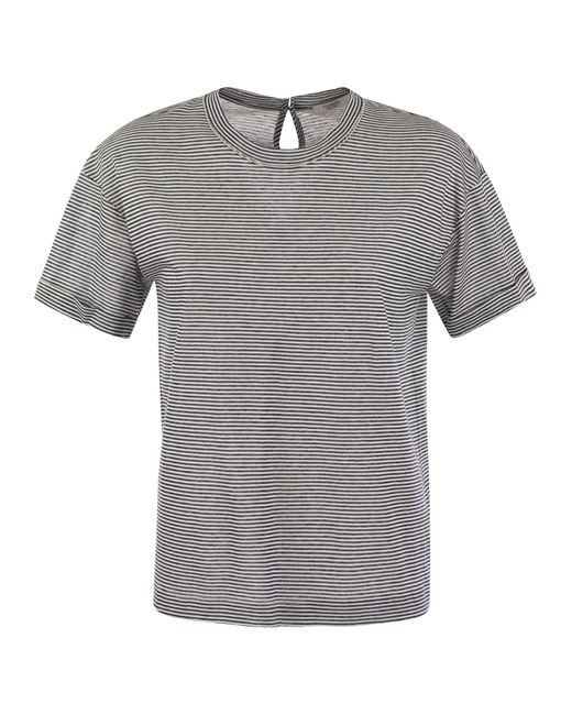 Peserico Gray Leichtes Streifen -Trikot -T -Shirt und Punto Luce