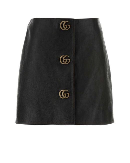 Gucci Black Leather Mini Skirt