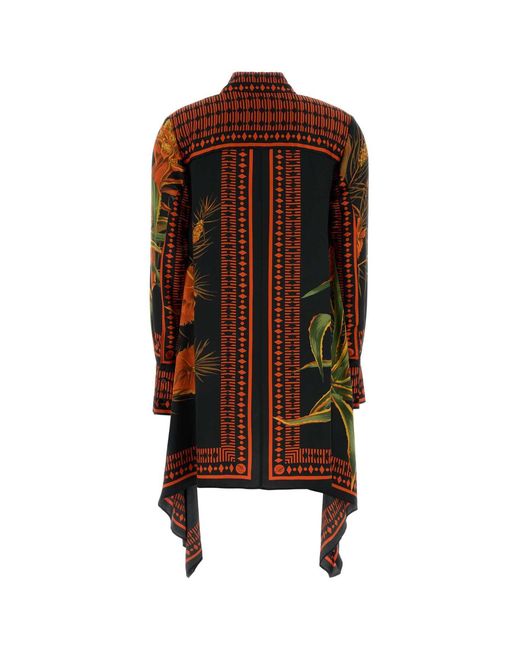 Blumarine Brown Printed Twill Shirt Dress