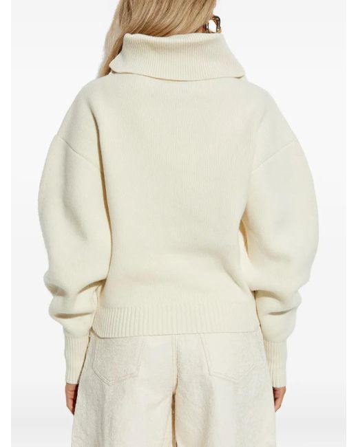 Jacquemus White Wool-Cashmere Blend Sweater With Voluminous Sleeves