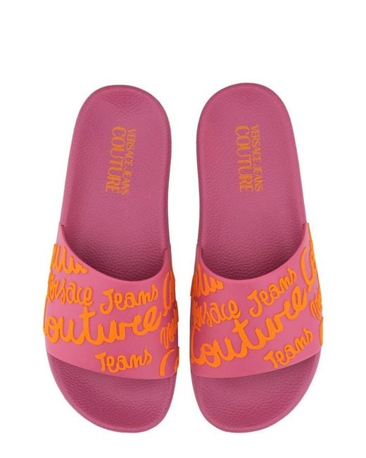 Versace Jeans Couture Pink Slide Sandal With Logo