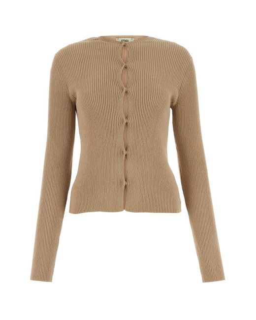 Fendi Natural Ribbed Cotton Cardigan
