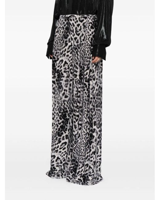 Norma Kamali Gray Leopard Print Wide Leg Trousers