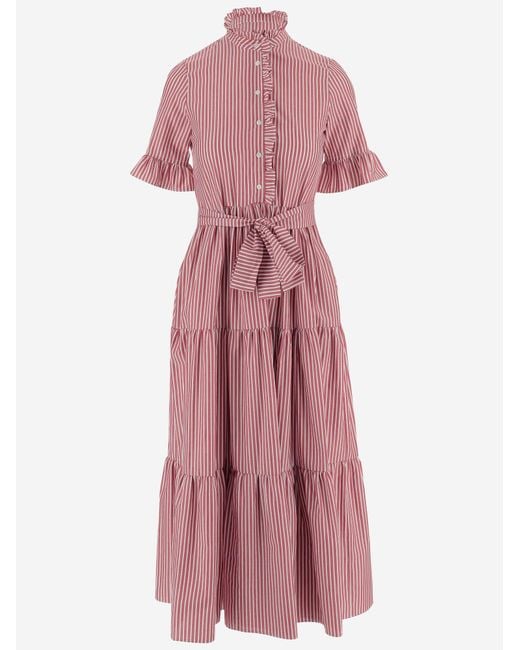 F.it Pink Striped Cotton Dress With Ruffle Collar