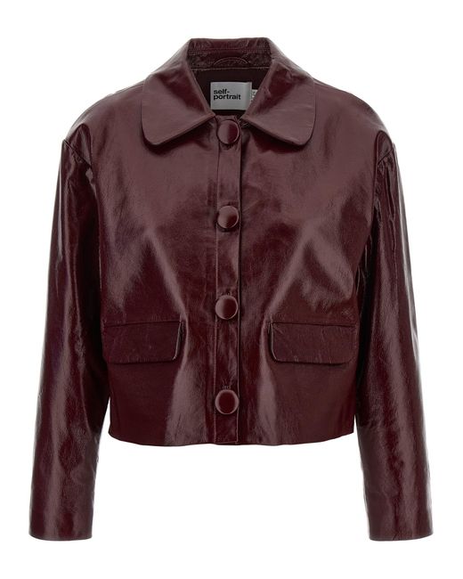 Craqué Leather Jacket Puffer Jackets Bordeaux-Donna di Self-Portrait in Brown