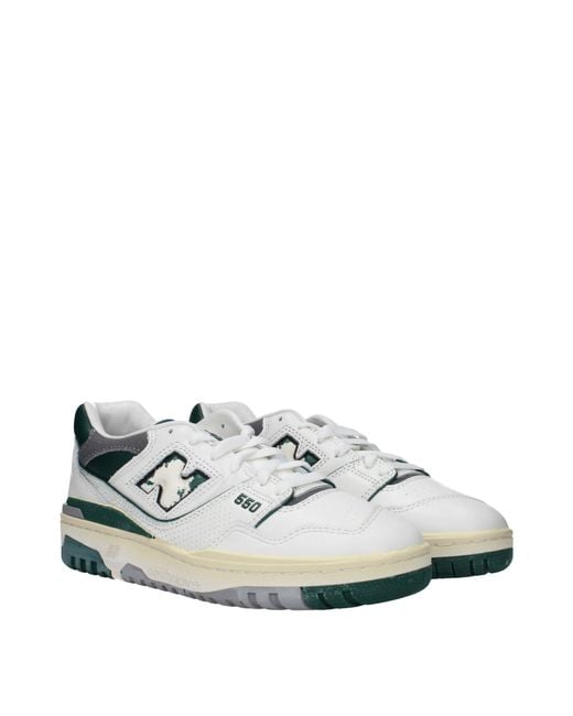 New Balance White Sneakers 550 Uomo Pelle Bianco/Palude for men