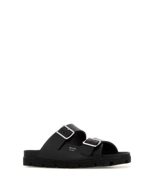 Prada Black Leather Slippers