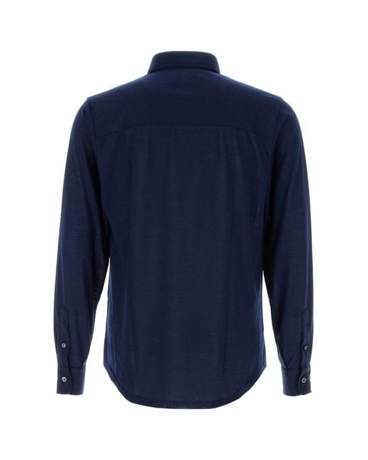 Fedeli Blue Wool Shirt for men