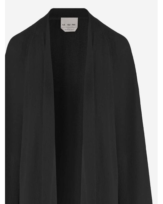 Sa Su Phi Black Long Open Cashmere And Silk Knit