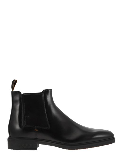Santoni Black Easy Leather Boot for men