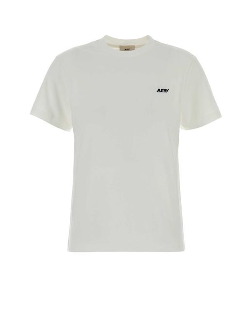 Autry White Embroidered Logo Tee