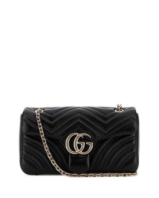 Gucci Black Nappa Leather Medium GG Marmont Shoulder Bag