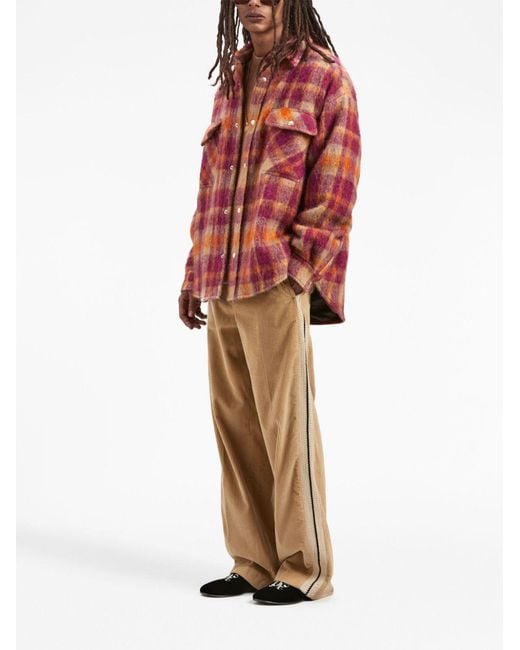 Palm Angels Orange Checked Wool Overshirt for men