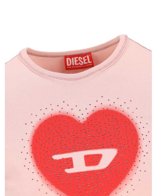 DIESEL Pink Heart Cotton T-Shirt