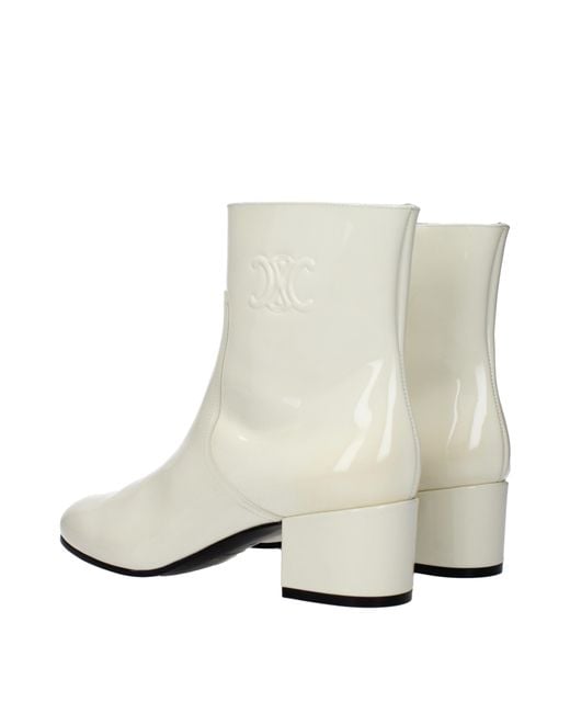 Céline White Stivaletti Triomphe Donna Vernice/Cotone