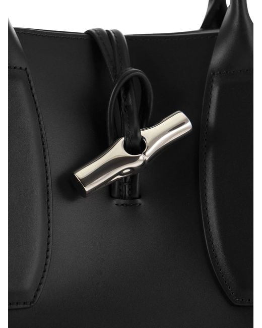 Longchamp Black Roseau -Beutel mit Stoffgriff und Schultergurt