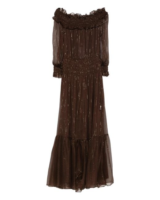 Self-Portrait Kleedjes ,Bruin ,Polyester Georgette Lange Jurk in het Brown