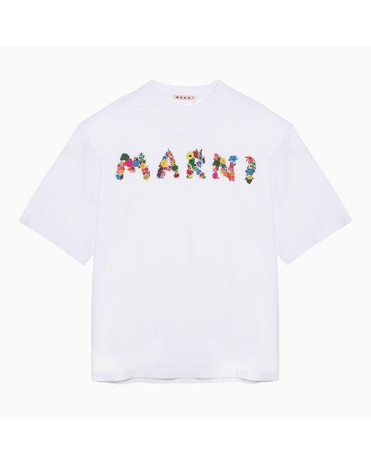Marni White T Shirt With Logo Bouquet for men