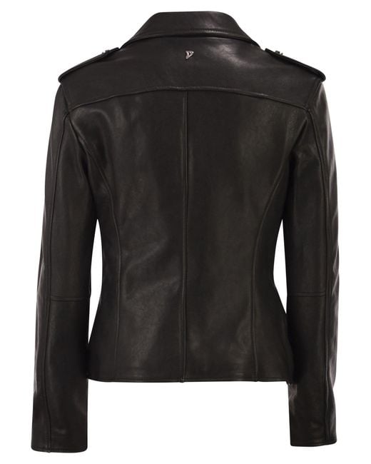 Dondup Black Lamb Leather Biker Jacket With Asymmetric Zip