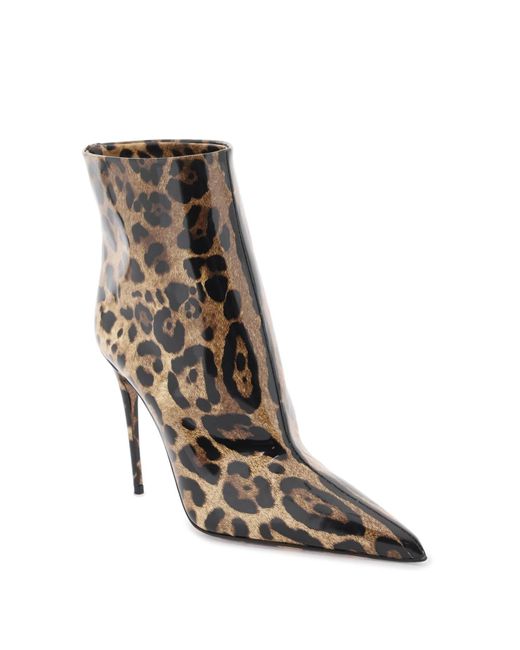 Bottines Lollo en cuir verni a motif leopard Dolce & Gabbana en coloris Brown