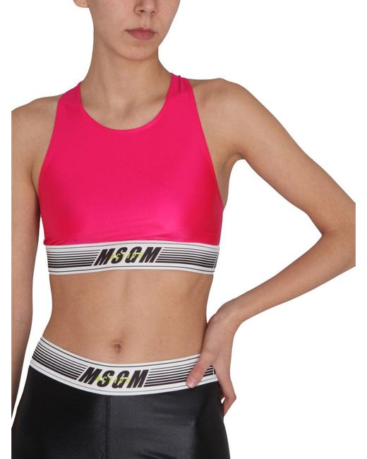 MSGM Pink Logo Round Neck Top