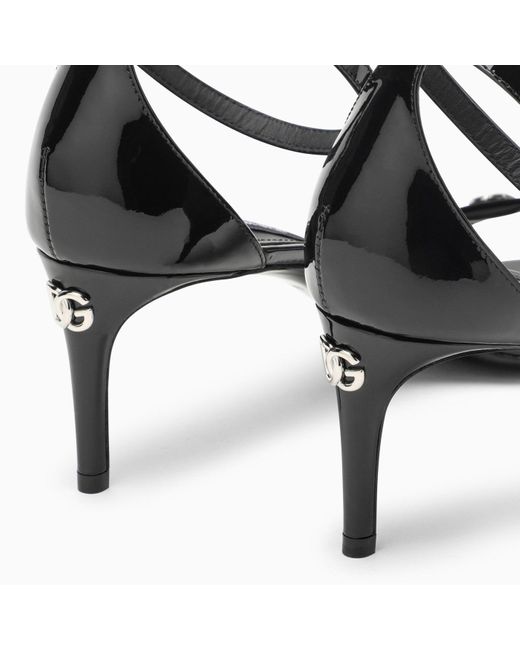 Dolce & Gabbana Black Dolce&gabbana Patent Sandal With Logo
