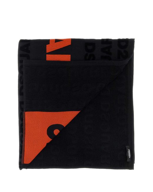 DSquared² Black Dsquared Cotton Beach Towel