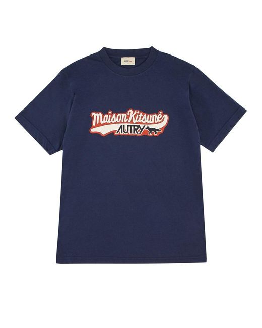 Autry X Maison Kitsune Blue T-shirt With Logo