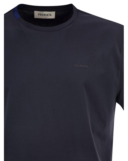 Premiata Blue Cotton T Shirt With Technical Detail And Logo for men
