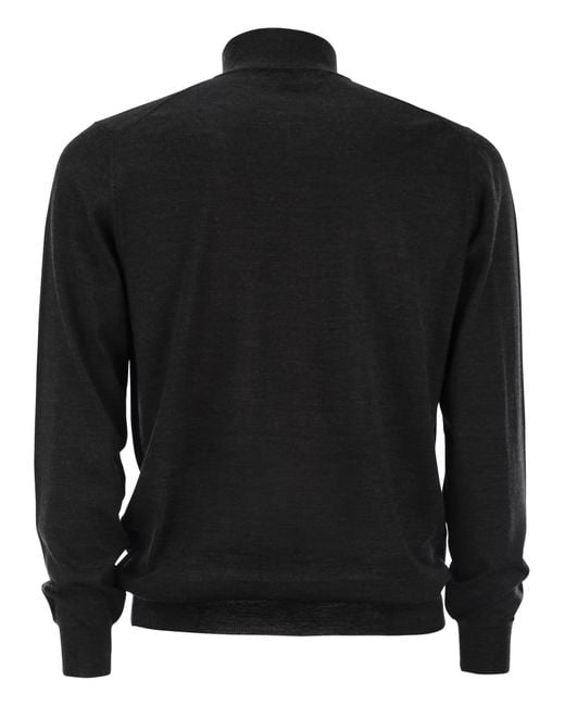 Fedeli Black Favonio Virgin Wool Sweater With Full Zipper for men
