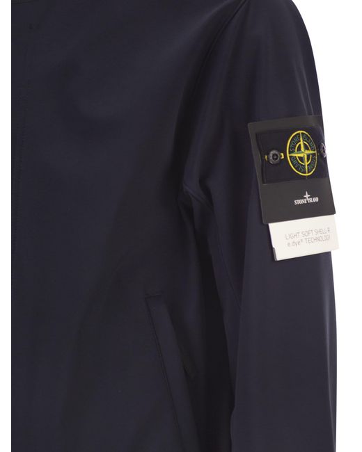 Stone Island Blue Jacket With Hood And Water- And Wind-Resistant Membrane for men
