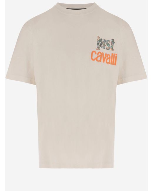 Just Cavalli White Cotton T Shirt With Graphic Print