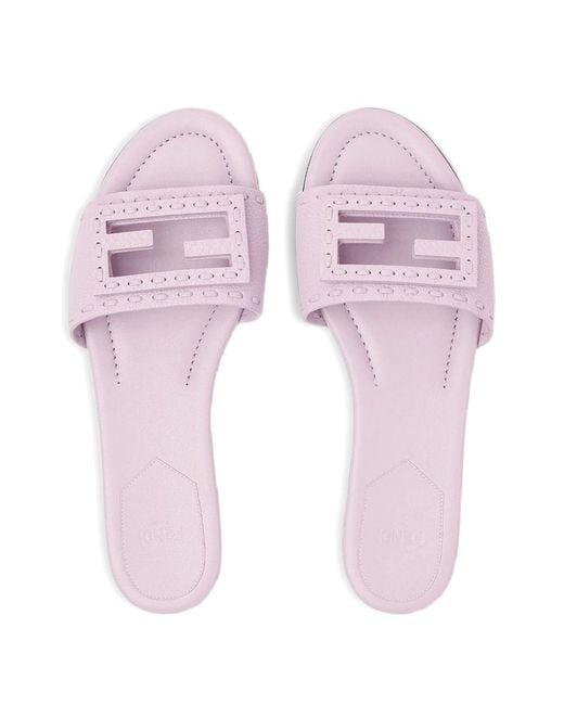 Fendi Pink Baguette Leather Flat Sandals