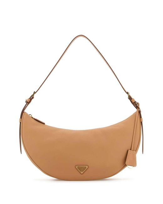 Prada White Peach Leather Large Demi-Lune Crossbody Bag
