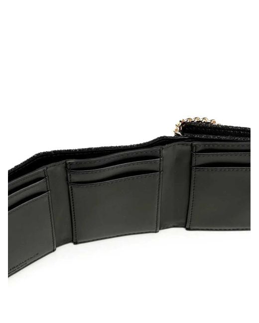Stella McCartney Black Falabella Tri-Fold Wallet With Chain Trim