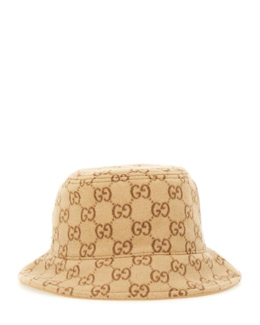 Gucci Natural Gg Canvas Bucket Hat With Double G
