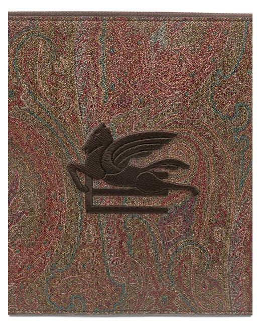 Etro Brown Clutch Bag With Embroidered Logo And Paisley Print