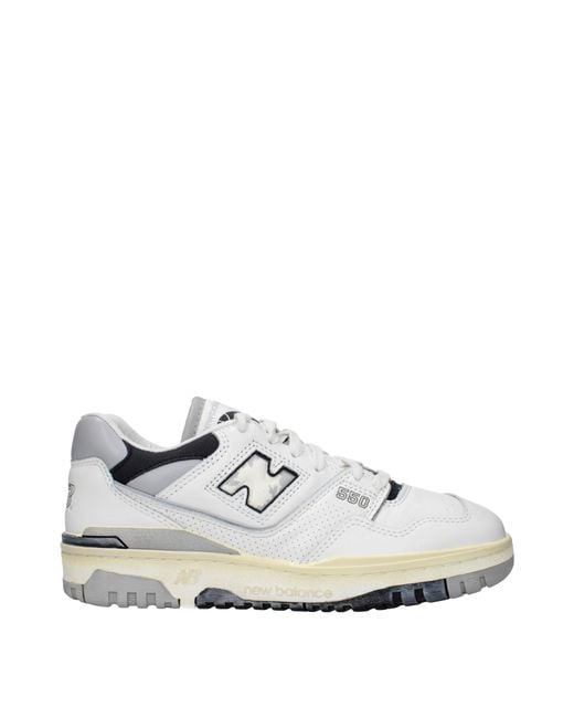 New Balance White Sneakers 550 Uomo Pelle Bianco/Grigio Chiaro for men