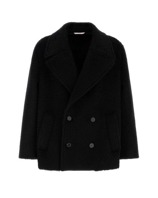 Valentino Garavani Black Mohair And Wool Coat for men