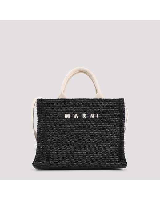 Marni Black Logo-Lettering Raffia Tote Bag