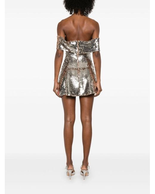 Self-Portrait Metallic Sequin Off-Shoulder Mini Dress